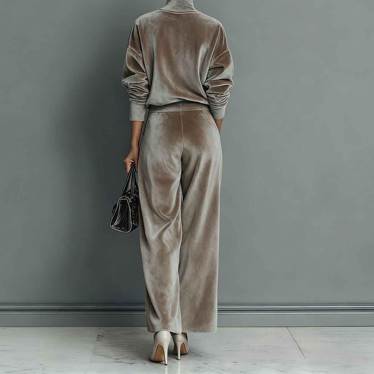 ANYTHA - Ensemble coordonné confortable pour femme, couleur beige