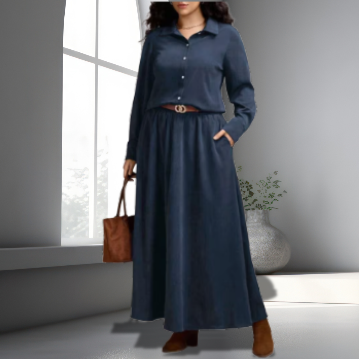 Jupe longue unie décontractée et élégante pour femmes rondes