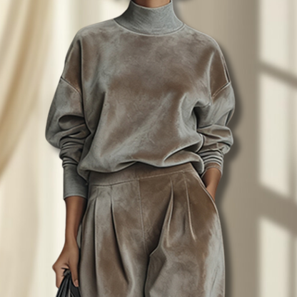 ANYTHA - Ensemble coordonné confortable pour femme, couleur beige