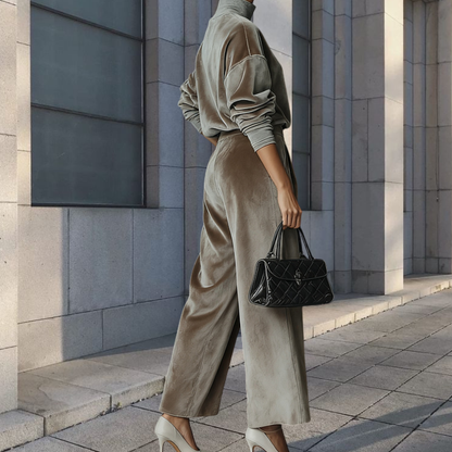 ANYTHA - Ensemble coordonné confortable pour femme, couleur beige