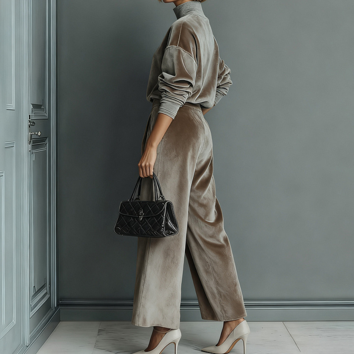 ANYTHA - Ensemble coordonné confortable pour femme, couleur beige