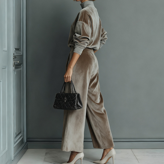 ANYTHA - Ensemble coordonné confortable pour femme, couleur beige