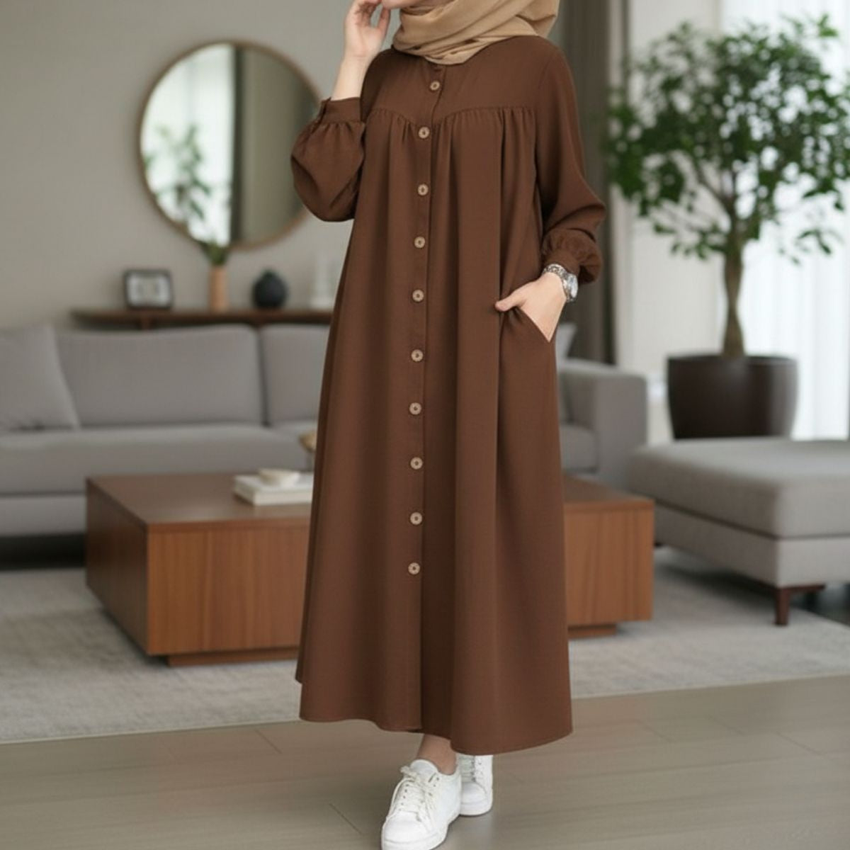 **Robe longue boutonnée pour femme – Élégance sobre et modernité**