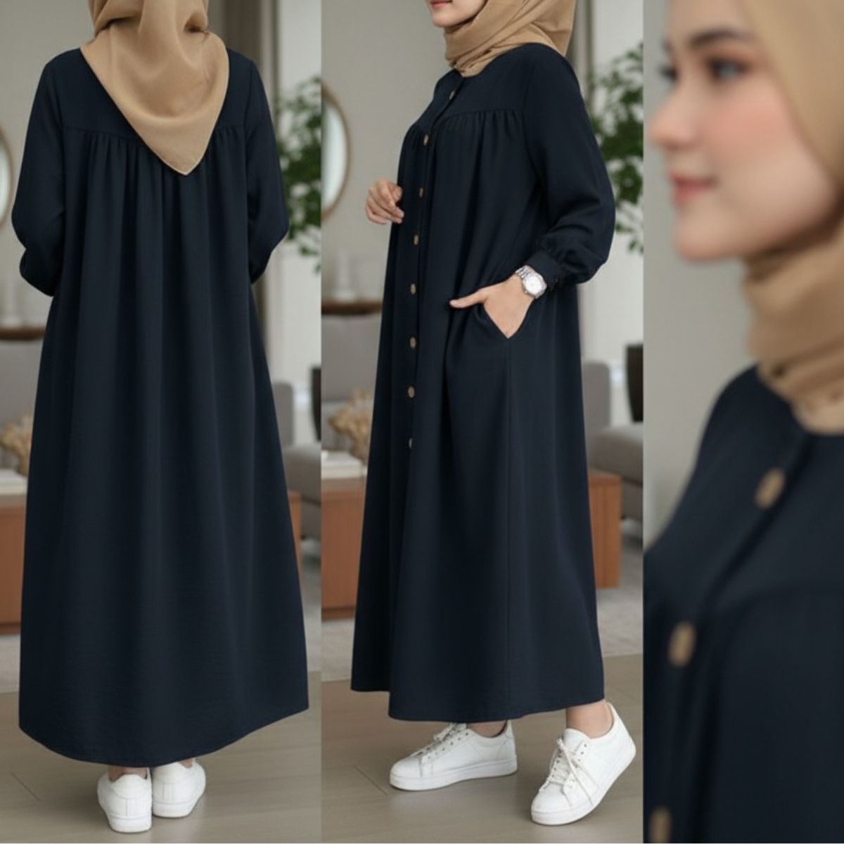 **Robe longue boutonnée pour femme – Élégance sobre et modernité**