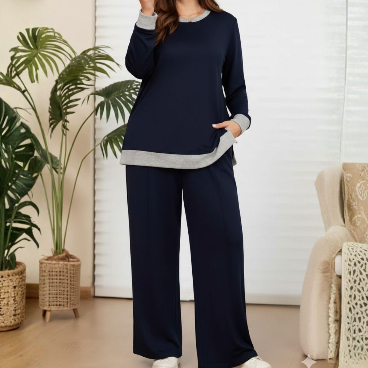 Ensemble Confort Chic à Détails Contrastés – Anytha