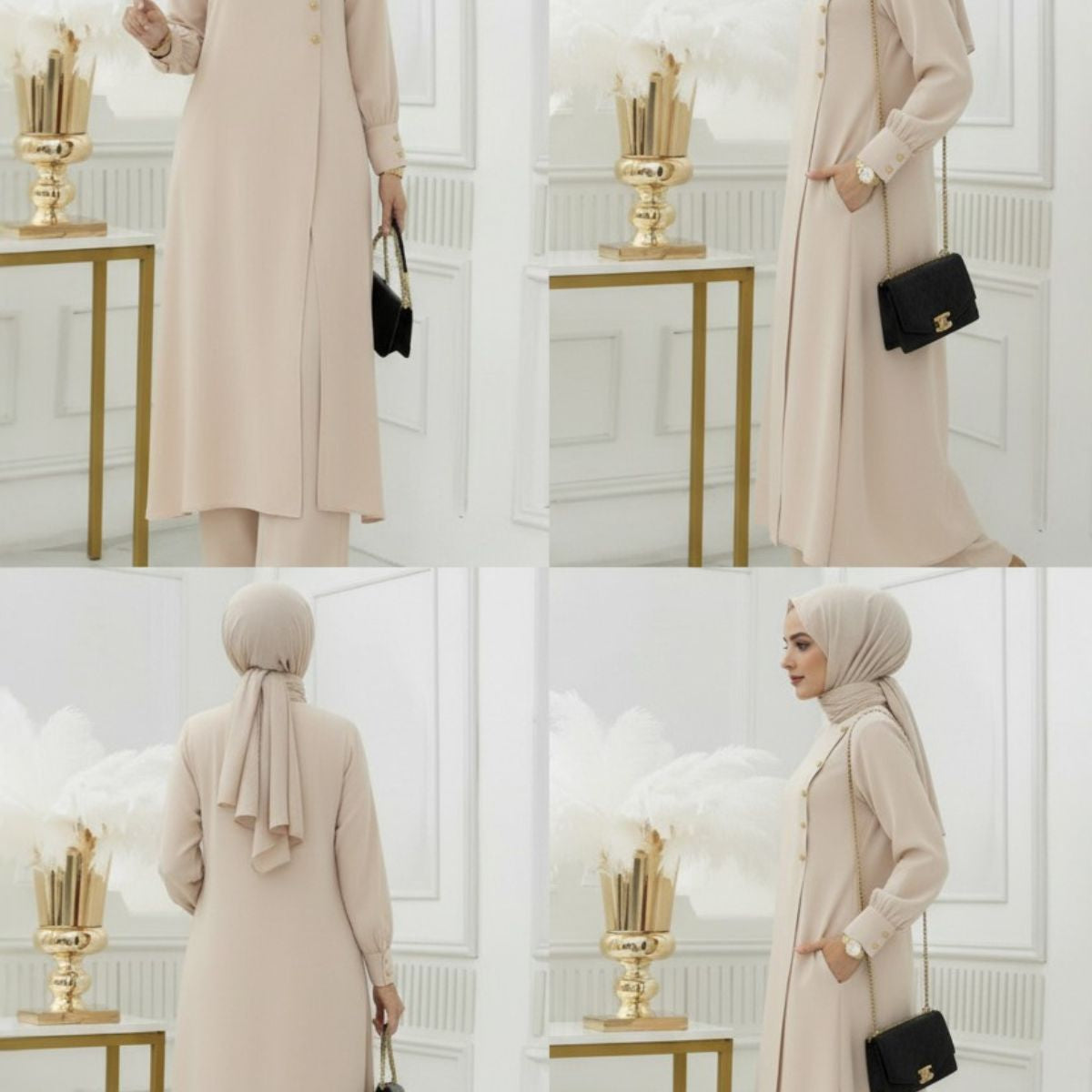 Ensemble Long Élégant Femme – Tunique Asymétrique & Pantalon Large