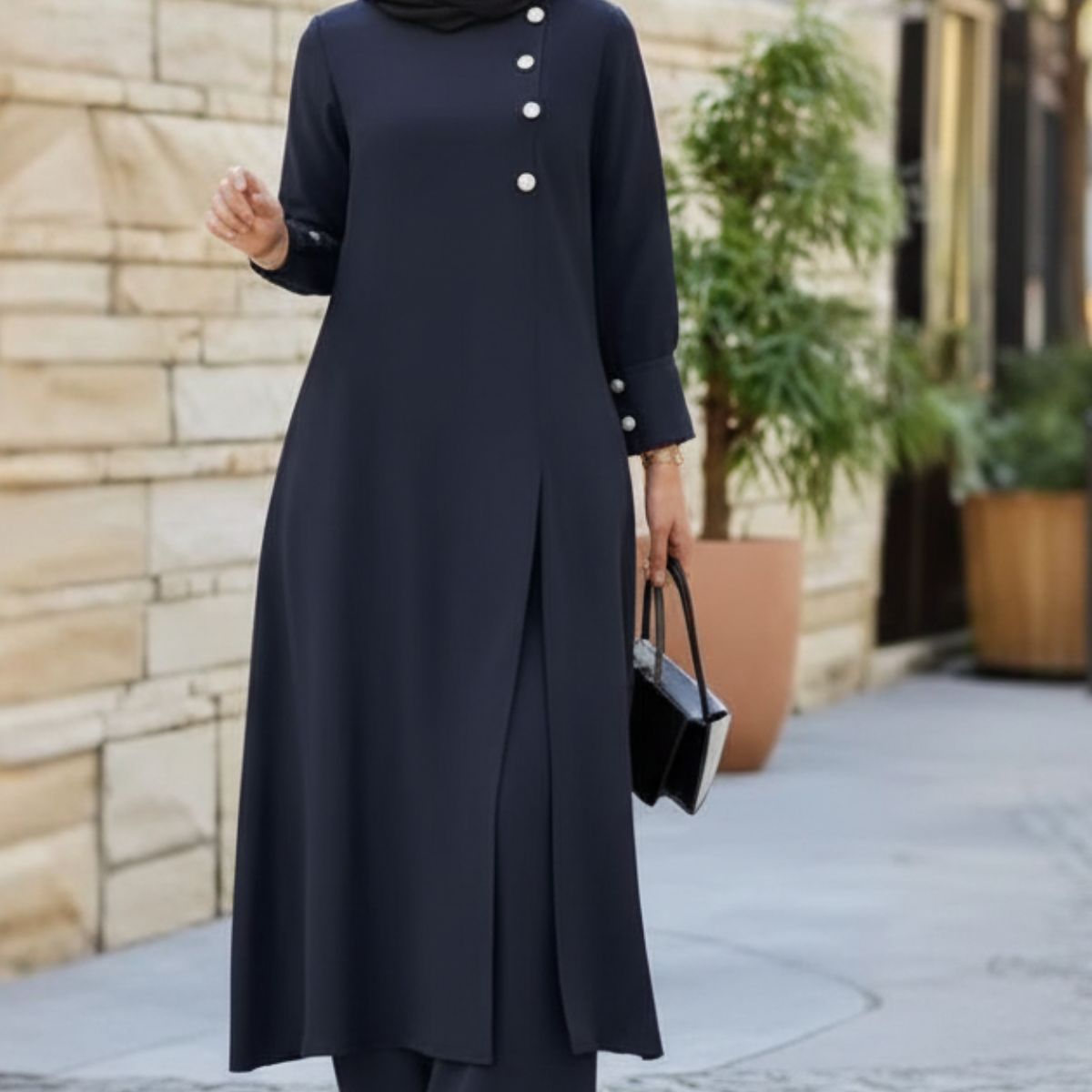 Ensemble Long Élégant Femme – Tunique Asymétrique & Pantalon Large