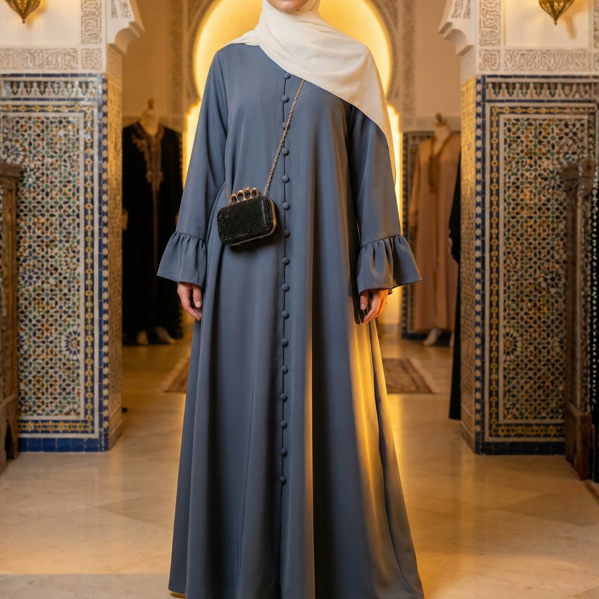 Abaya Longue Élégante à Boutons – Collection Moderne