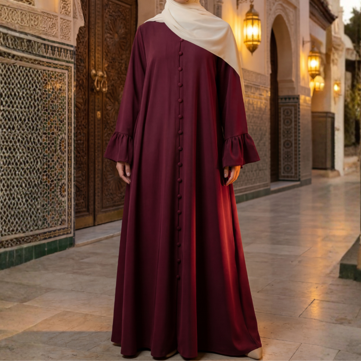 Abaya Longue Élégante à Boutons – Collection Moderne