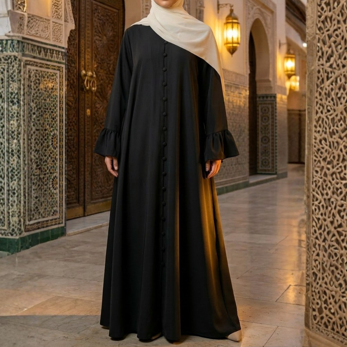 Abaya Longue Élégante à Boutons – Collection Moderne